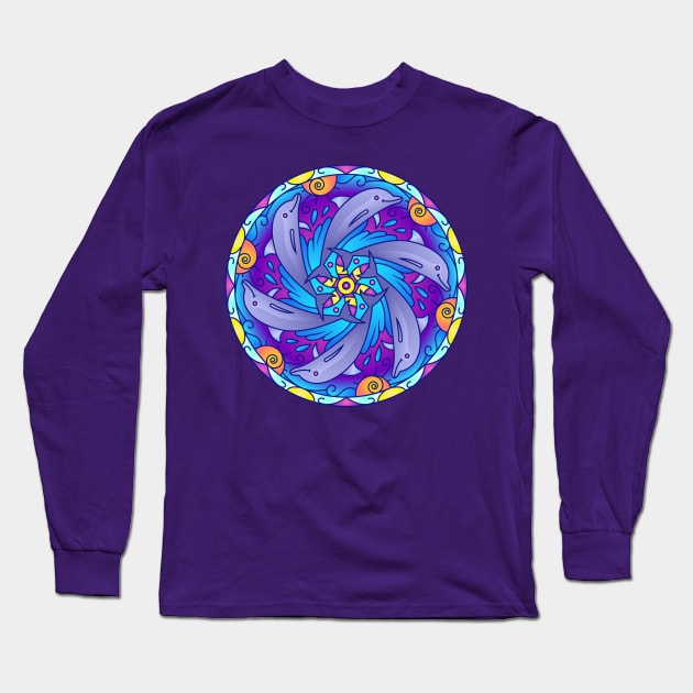 Dolphin Mandala Long Sleeve T-Shirt by susannefloe